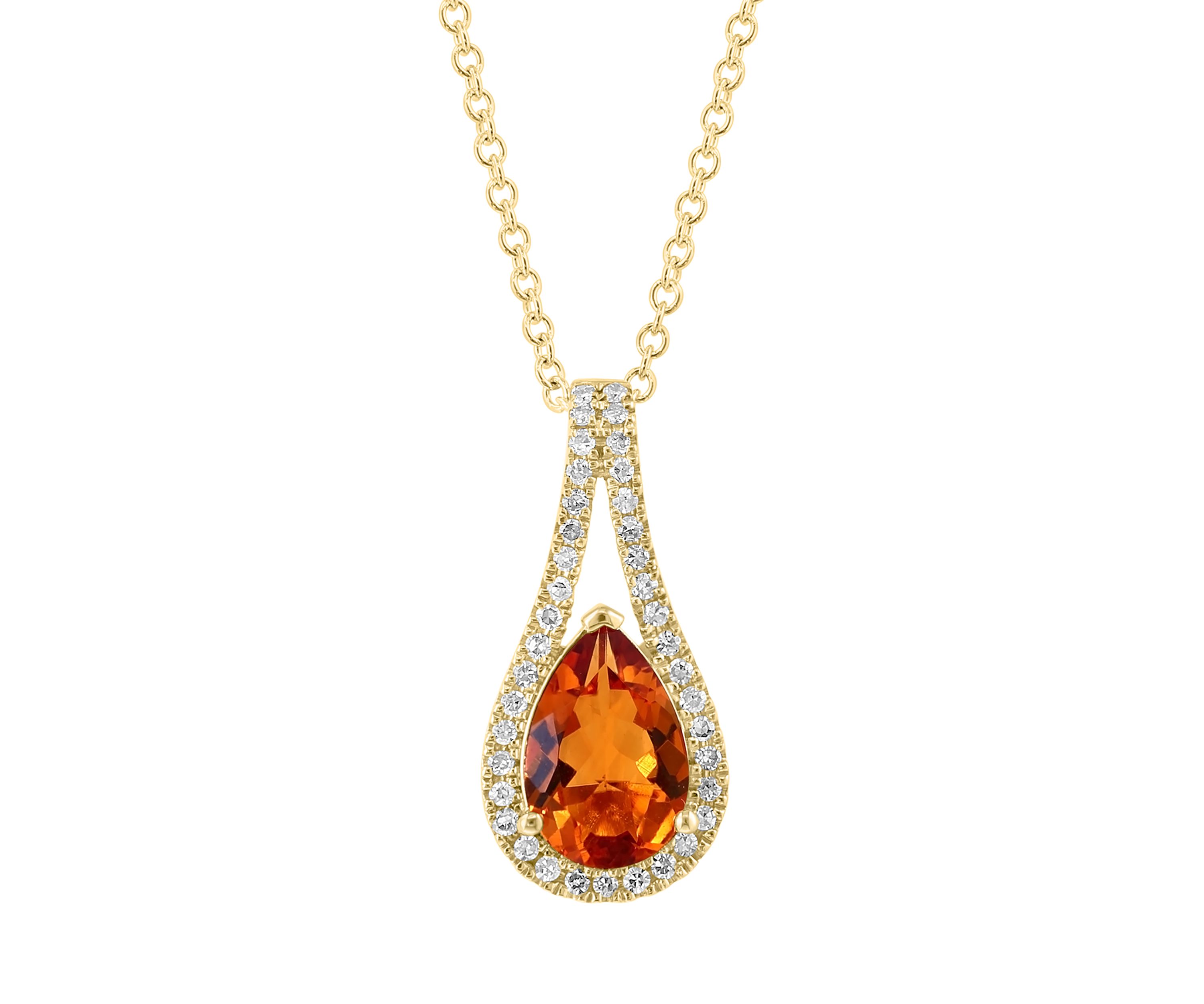 Diamond and Citrine Pendant Necklace in 14K Yellow Gold