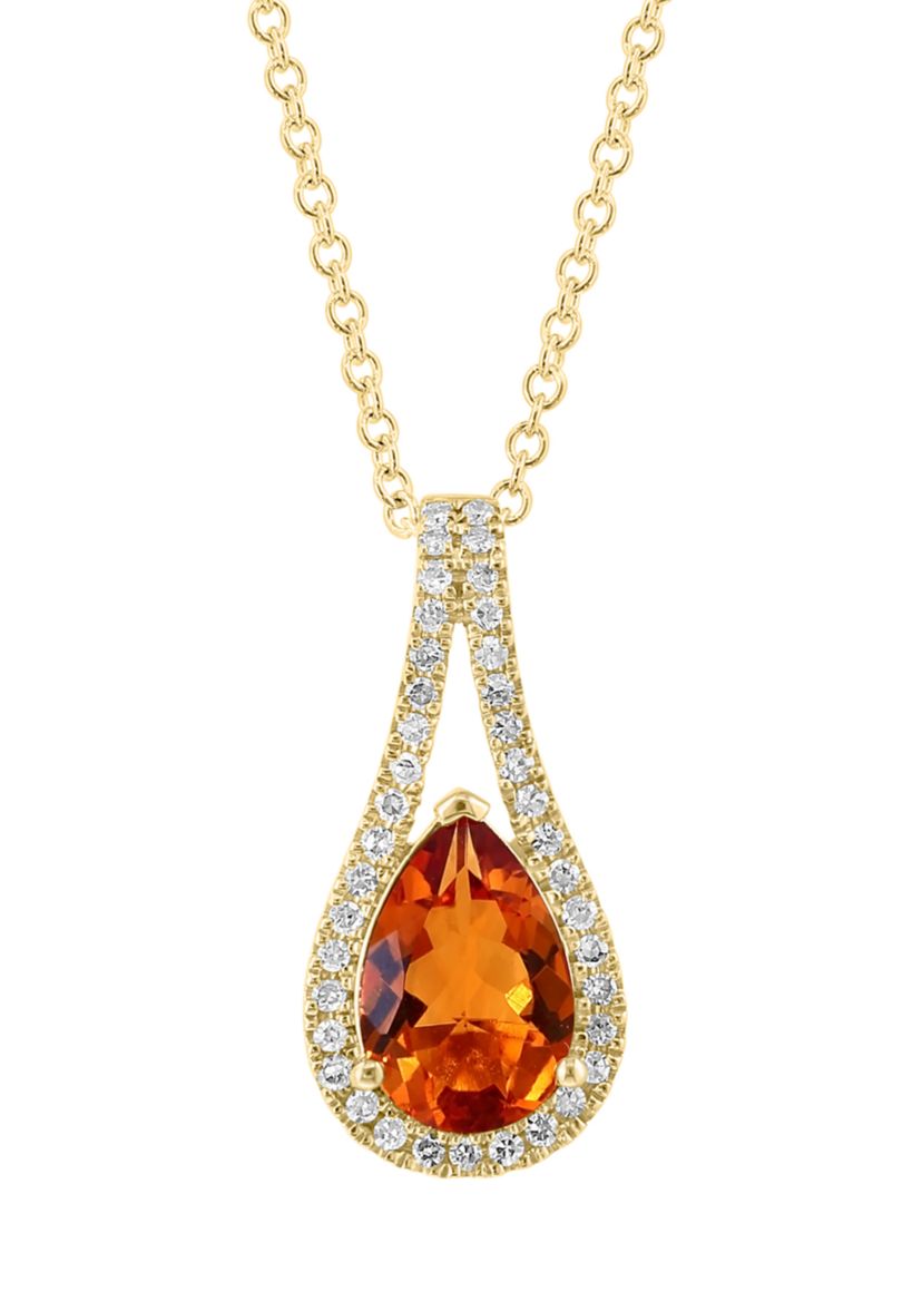 Diamond and Citrine Pendant Necklace in 14K Yellow Gold