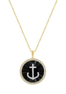 Effy 1/3 ct. t.w. Diamond, 5 ct. t.w. Onyx Pendant Necklace in 14K Yellow Gold, 16 in -  0617892885525