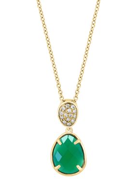 Effy 1/10 Ct. T.w. Diamond, 1.8 Ct. T.w. Green Onyx Pendant Necklace In 14K Yellow Gold