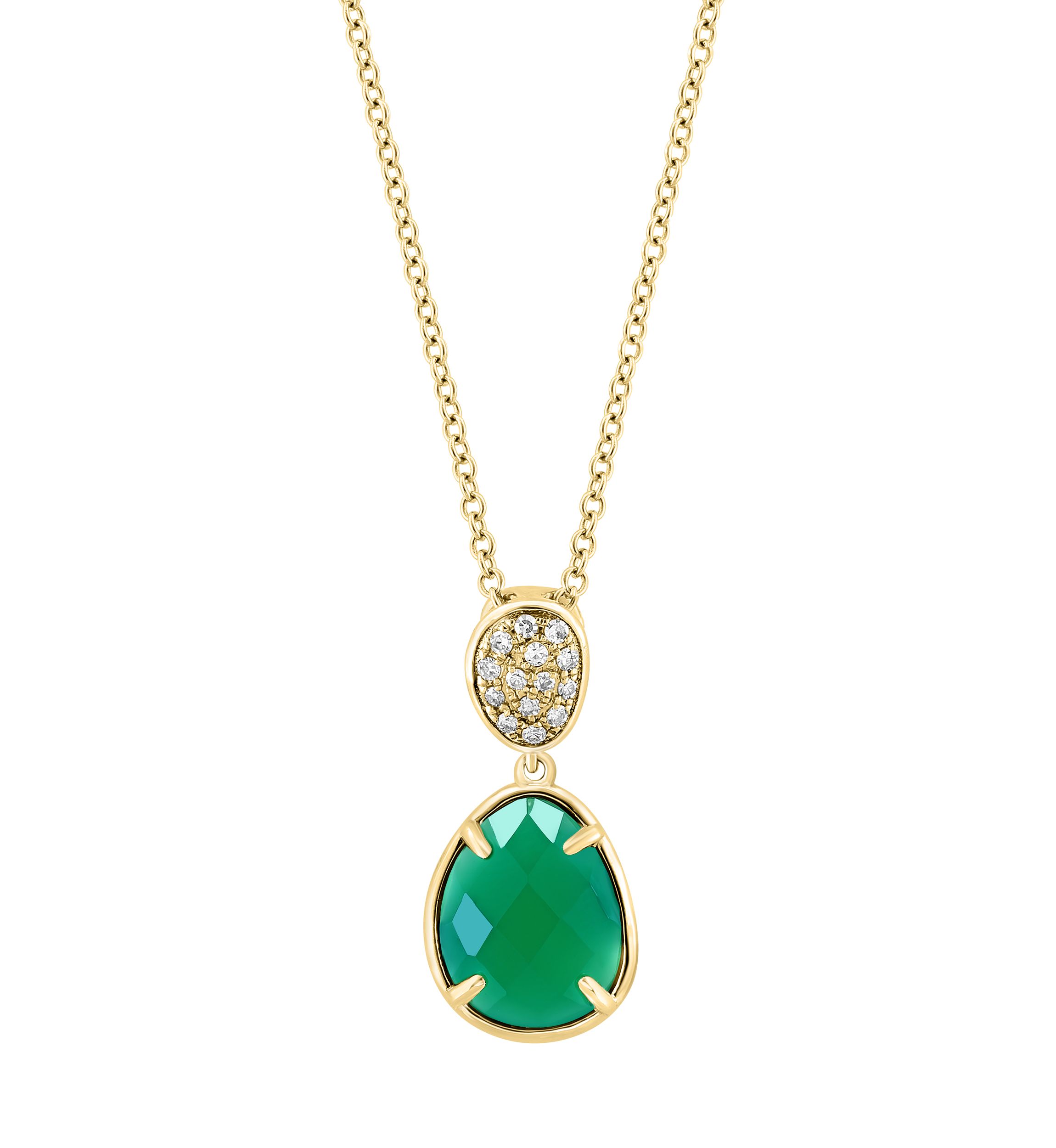 1/10 ct. t.w. Diamond, 1.8 ct. t.w. Green Onyx Pendant Necklace in 14K Yellow Gold