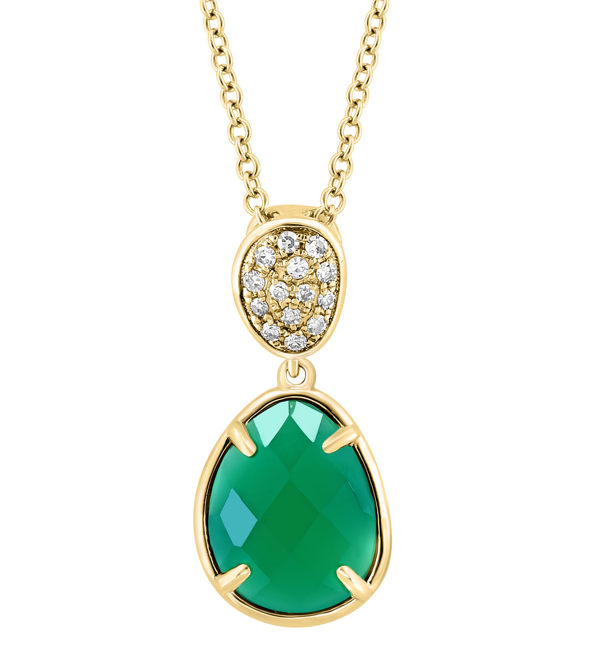 1/10 ct. t.w. Diamond, 1.8 ct. t.w. Green Onyx Pendant Necklace in 14K Yellow Gold