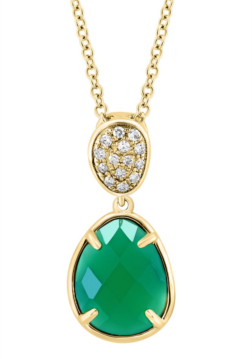 1/10 ct. t.w. Diamond, 1.8 ct. t.w. Green Onyx Pendant Necklace in 14K Yellow Gold