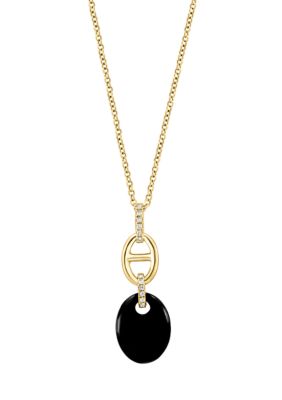 Effy 1/10 Ct. T.w. Diamond, 3.3 Ct. T.w. Onyx Pendant Necklace In 14K Yellow Gold
