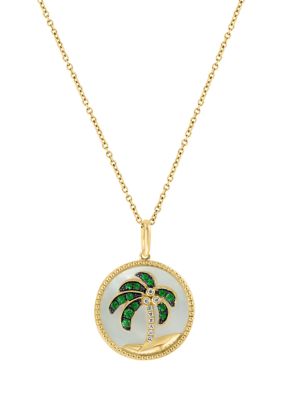 Effy 1/10 ct. t.w. Diamond, 4 ct. t.w. Tsavorite, Mother of Pearl Pendant Necklace in 14K Yellow Gold, 16 in