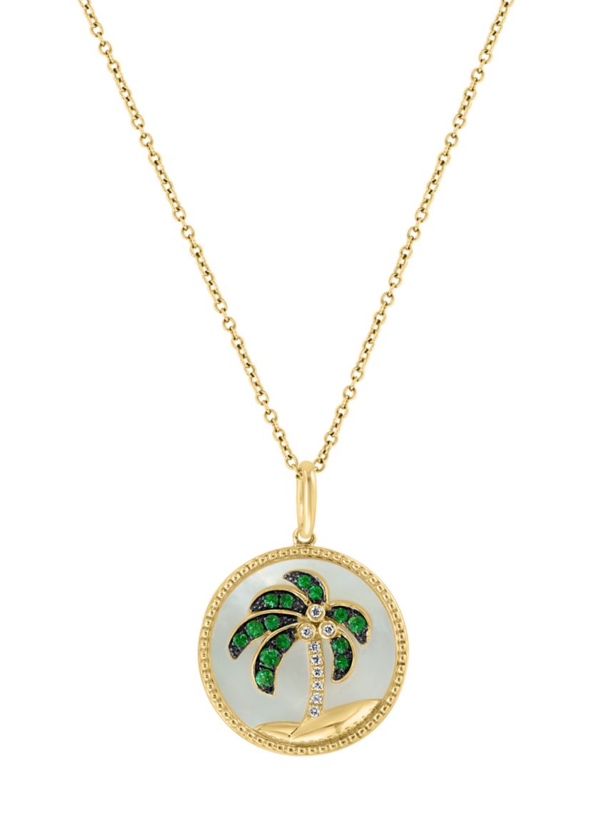 1/10 ct. t.w. Diamond, 4 ct. t.w. Tsavorite, Mother of Pearl Pendant Necklace in 14K Yellow Gold