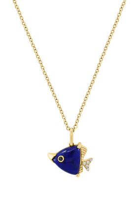 Effy 1/10 ct. t.w. Diamond, 1.5 ct. t.w. Black Diamond, Lapis Lazuli Pendant Necklace in 14K Yellow Gold -  5400451HPYCY692UL