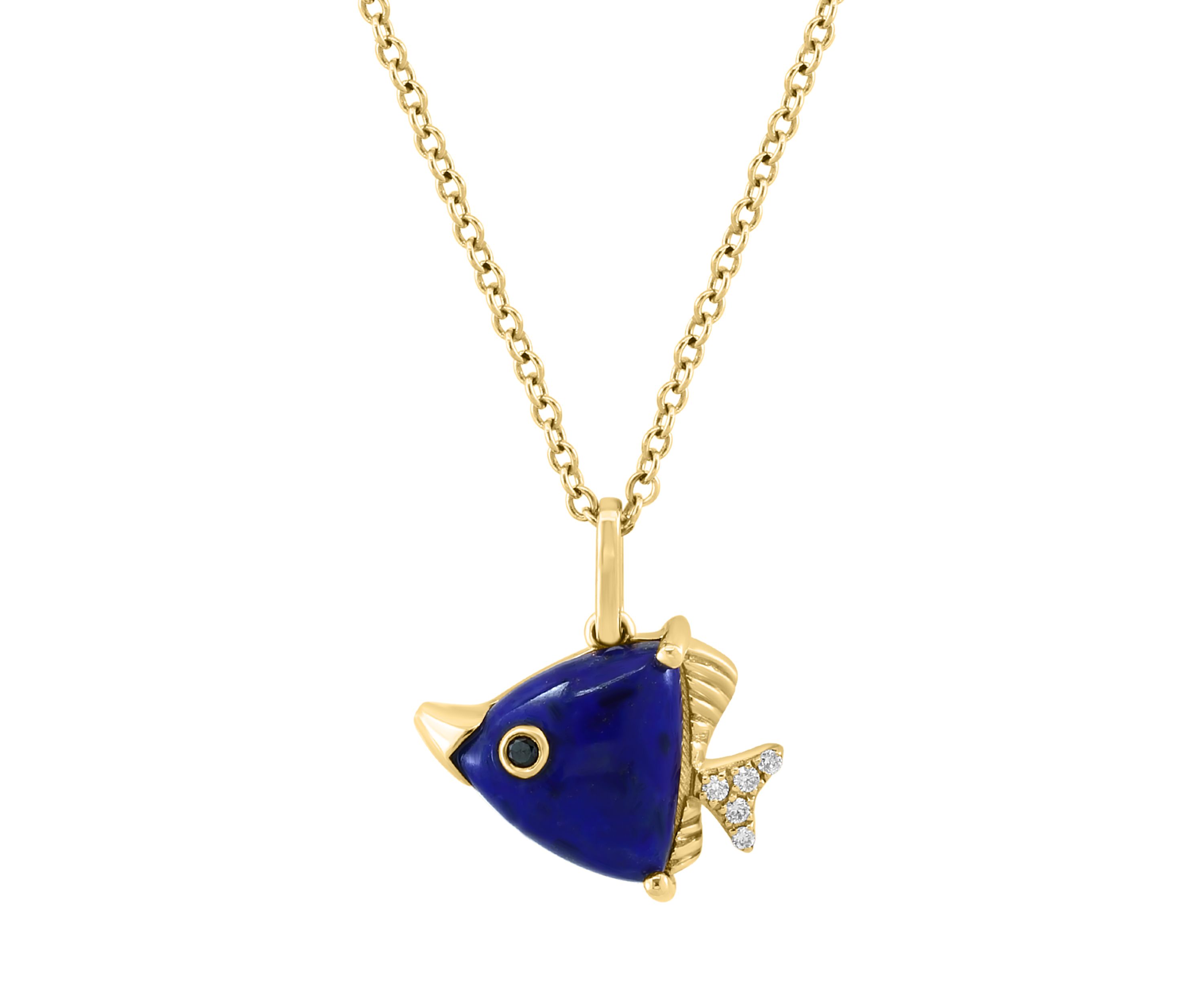 1/10 ct. t.w. Diamond, 1.5 ct. t.w. Black Diamond, Lapis Lazuli Pendant Necklace in 14K Yellow Gold