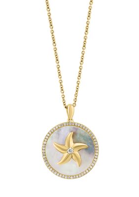 Effy 1/5 ct. t.w. Diamond, Mother of Pearl Pendant Necklace in 14K Yellow Gold, 16 in