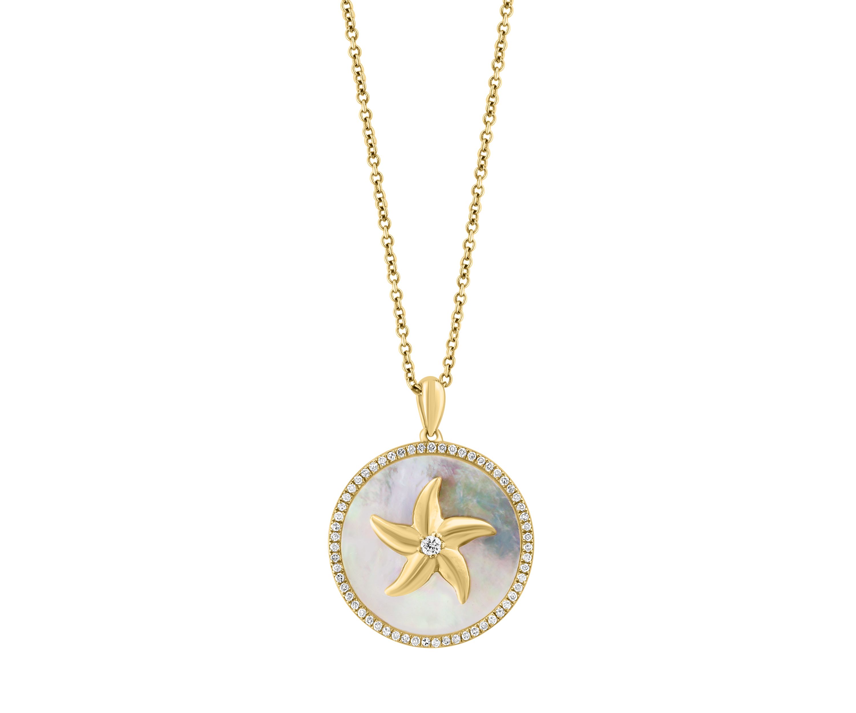1/5 ct. t.w. Diamond, Mother of Pearl Pendant Necklace in 14K Yellow Gold
