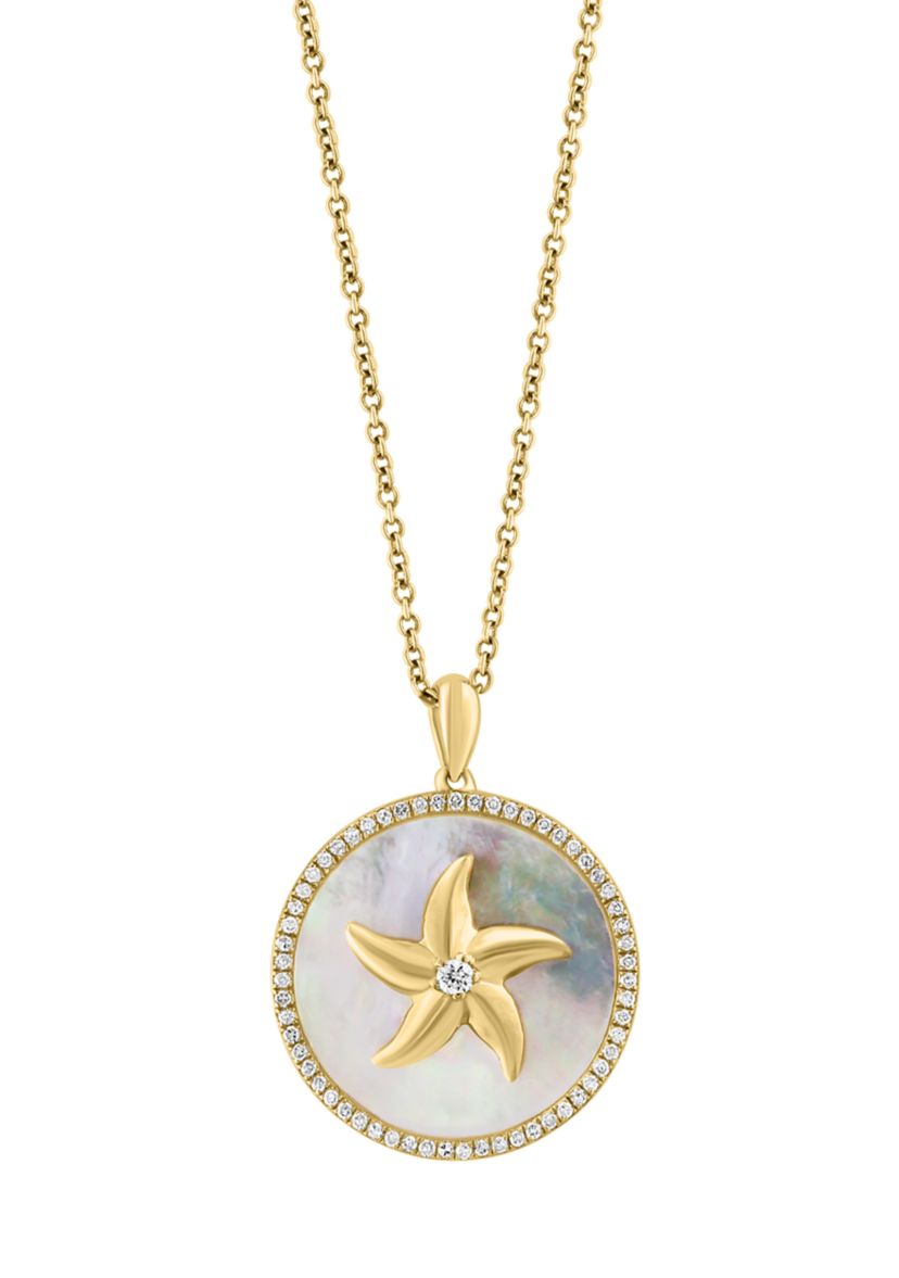 1/5 ct. t.w. Diamond, Mother of Pearl Pendant Necklace in 14K Yellow Gold