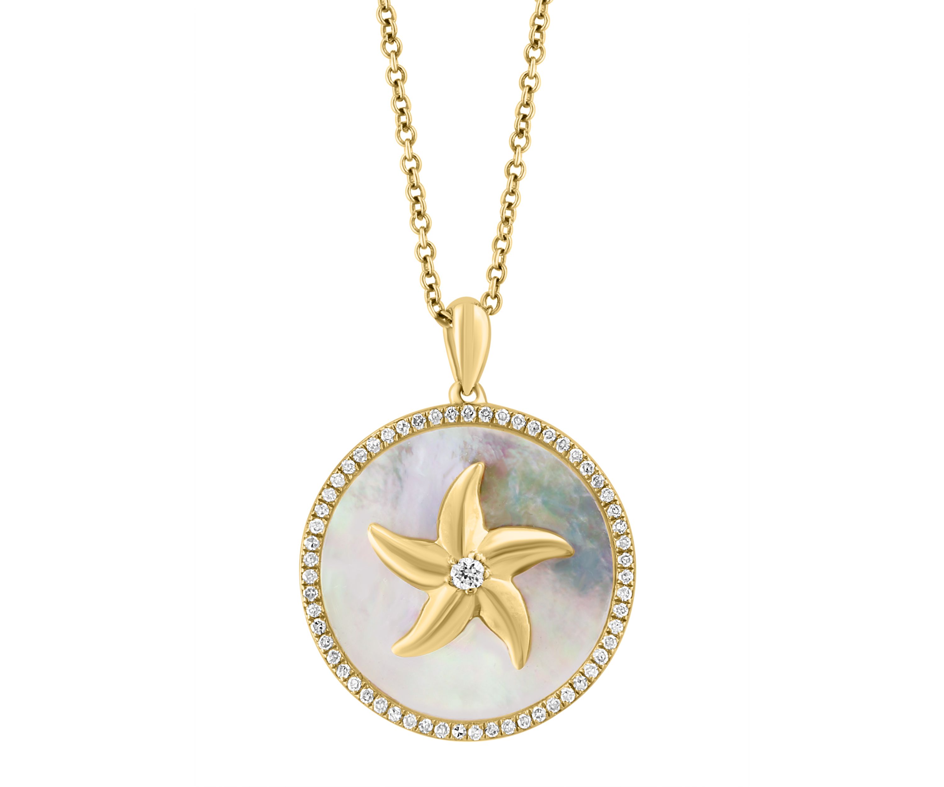 1/5 ct. t.w. Diamond, Mother of Pearl Pendant Necklace in 14K Yellow Gold