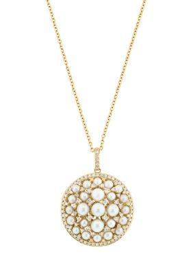 Effy 14K Yellow Gold Diamond Freshwater Pearl Pendant Necklace
