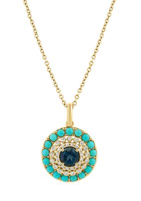 Effy Diamond, London Blue Topaz And Turquoise Multi Disc Pendant Necklace In 14K Yellow Gold