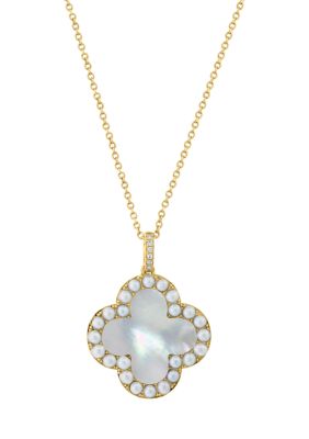 Effy Diamond Freshwater Pearl Mother of Pearl Pendant Necklace in 14K Yellow Gold