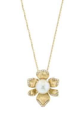 Effy 14K Yellow Gold Diamond Freshwater Pearl Pendant Necklace