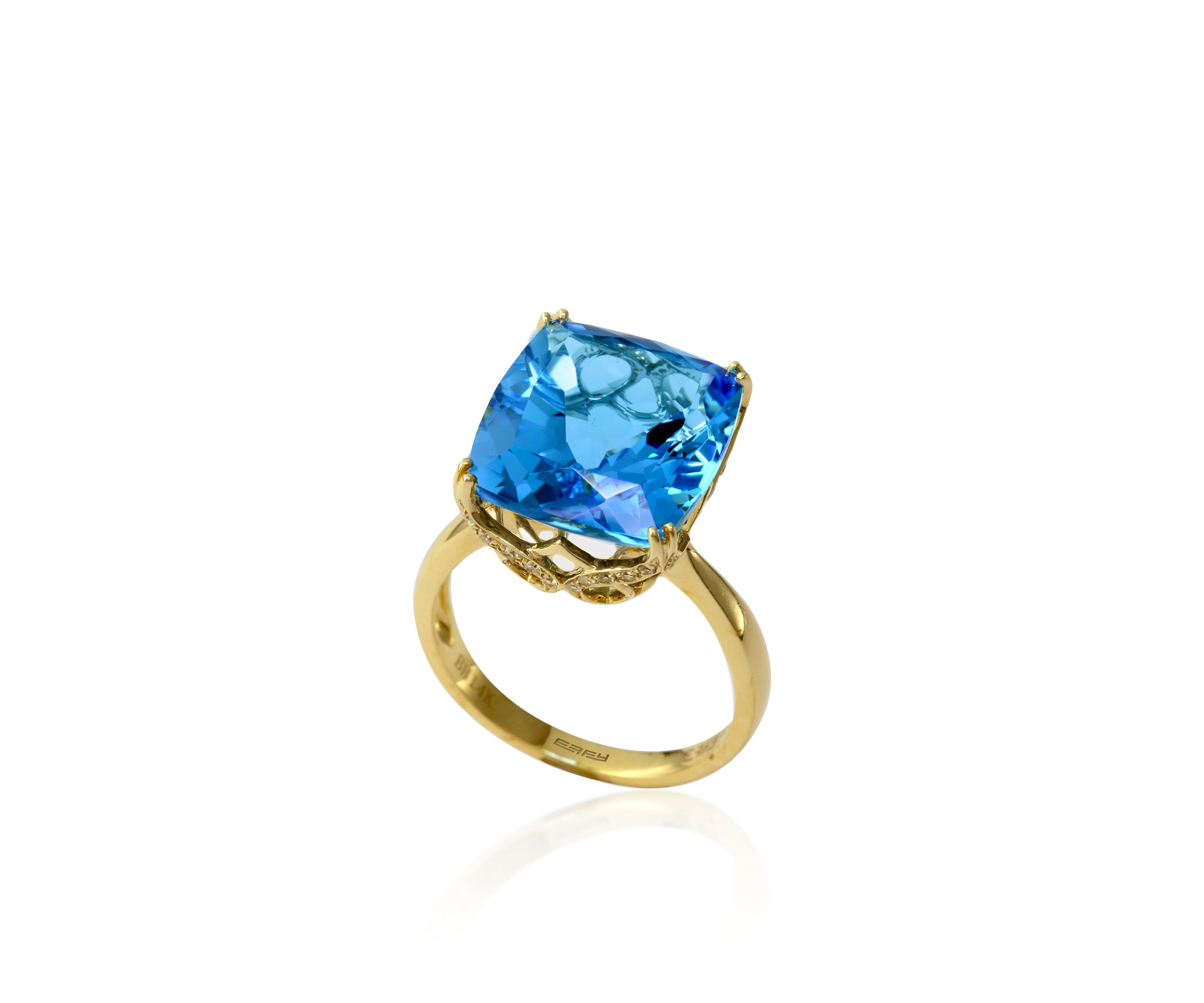 Blue Topaz and Diamond Ring in 14k Yellow Gold
