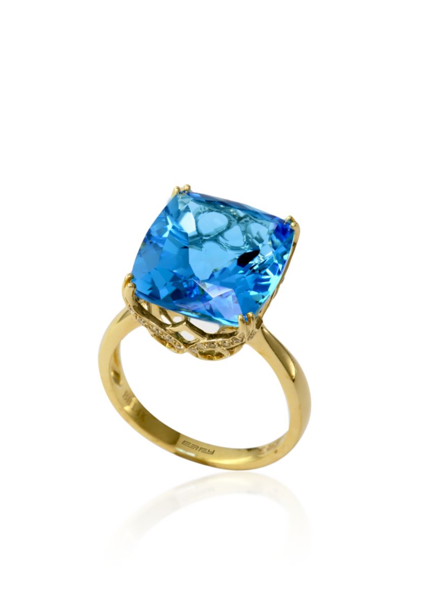 Blue Topaz and Diamond Ring in 14k Yellow Gold