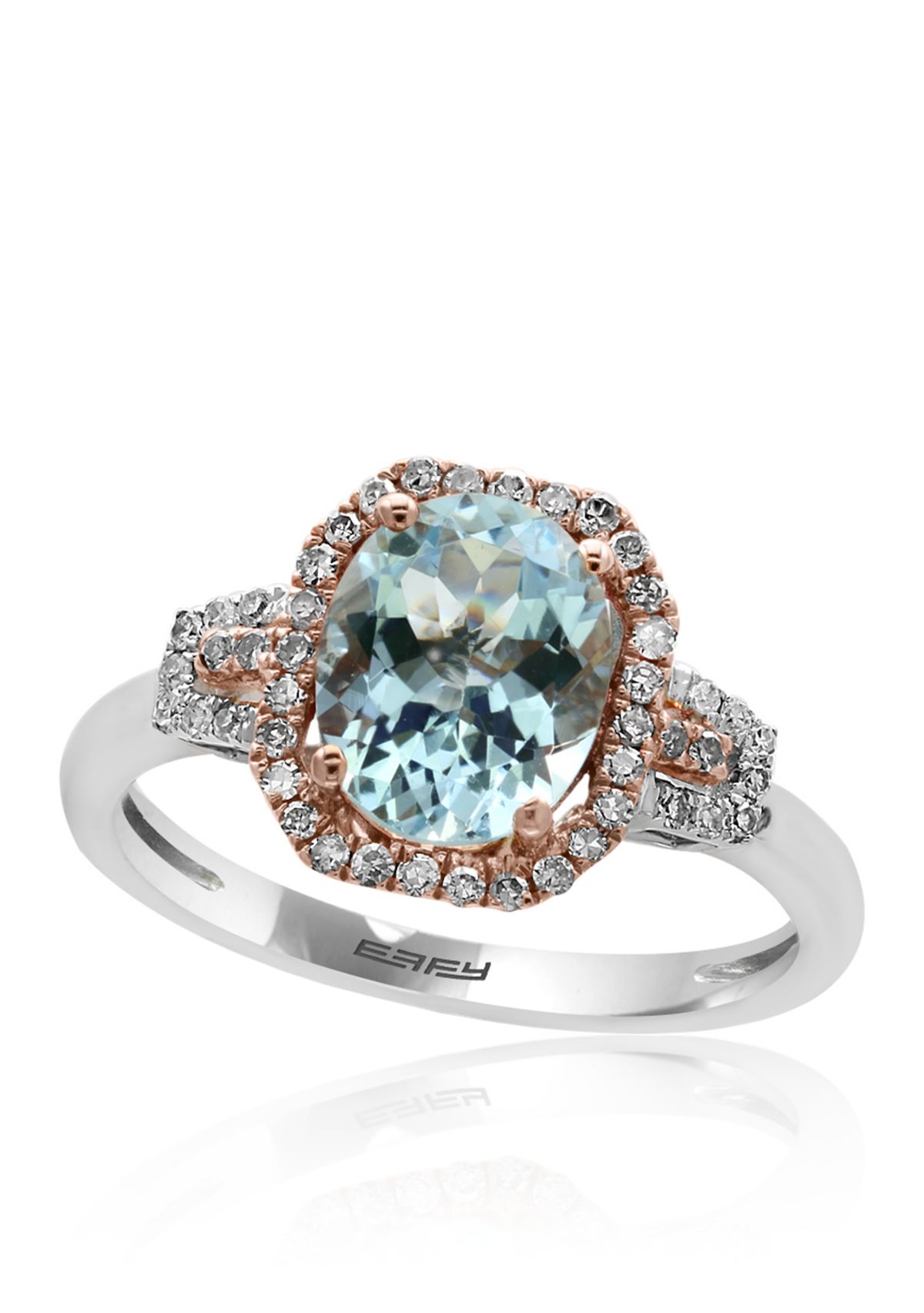 Diamond and Aquamarine Ring in 14K Rose and White Gold
