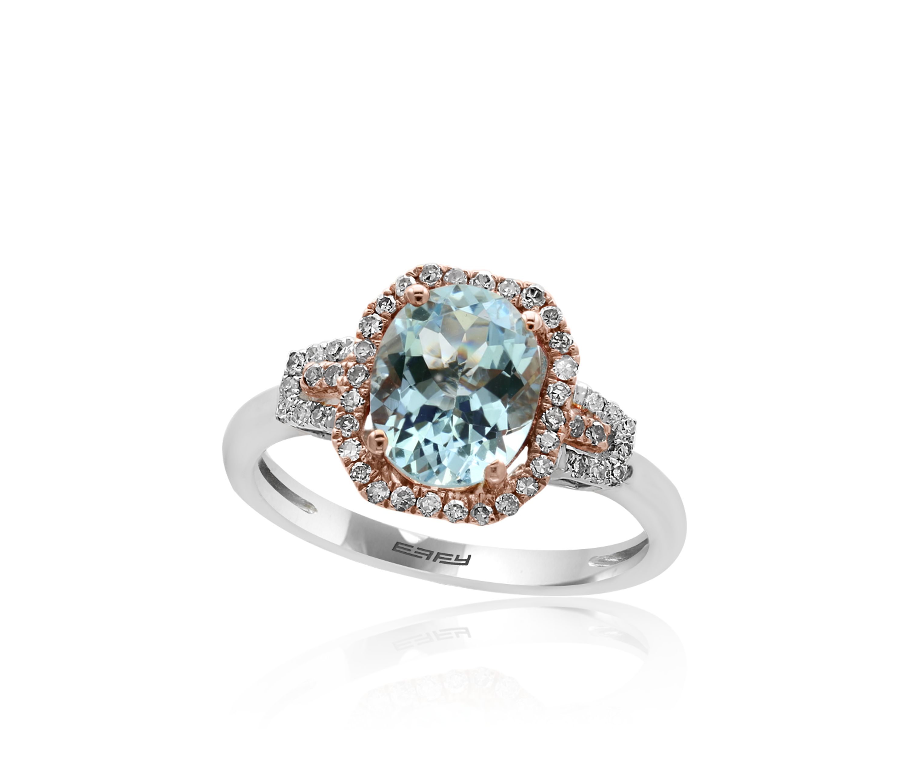 Diamond and Aquamarine Ring in 14K Rose and White Gold