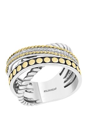Effy 1/10 Ct. T.w. Diamond Ring In Sterling Silver And 18K Yellow Gold, 7 -  0617892706868
