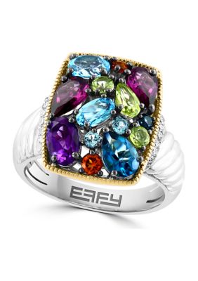 Effy Diamond, Amethyst, Blue Topaz, London Blue Topaz, Citrine, Rhodolite, and Peridot Ring in 18K Yellow Gold Over Sterling Silver, 7