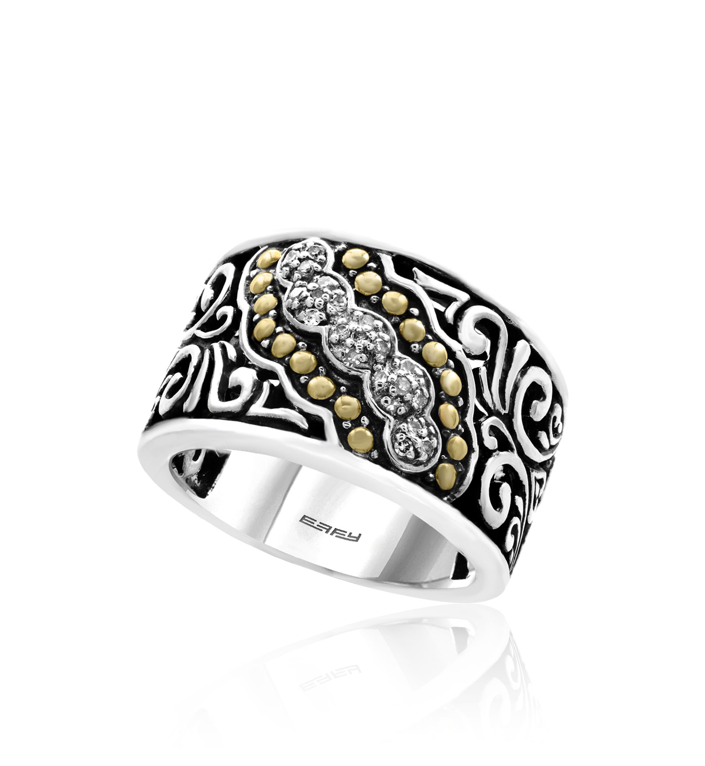 Diamond Ring in Sterling Silver and 18K Yellow Gold Plating