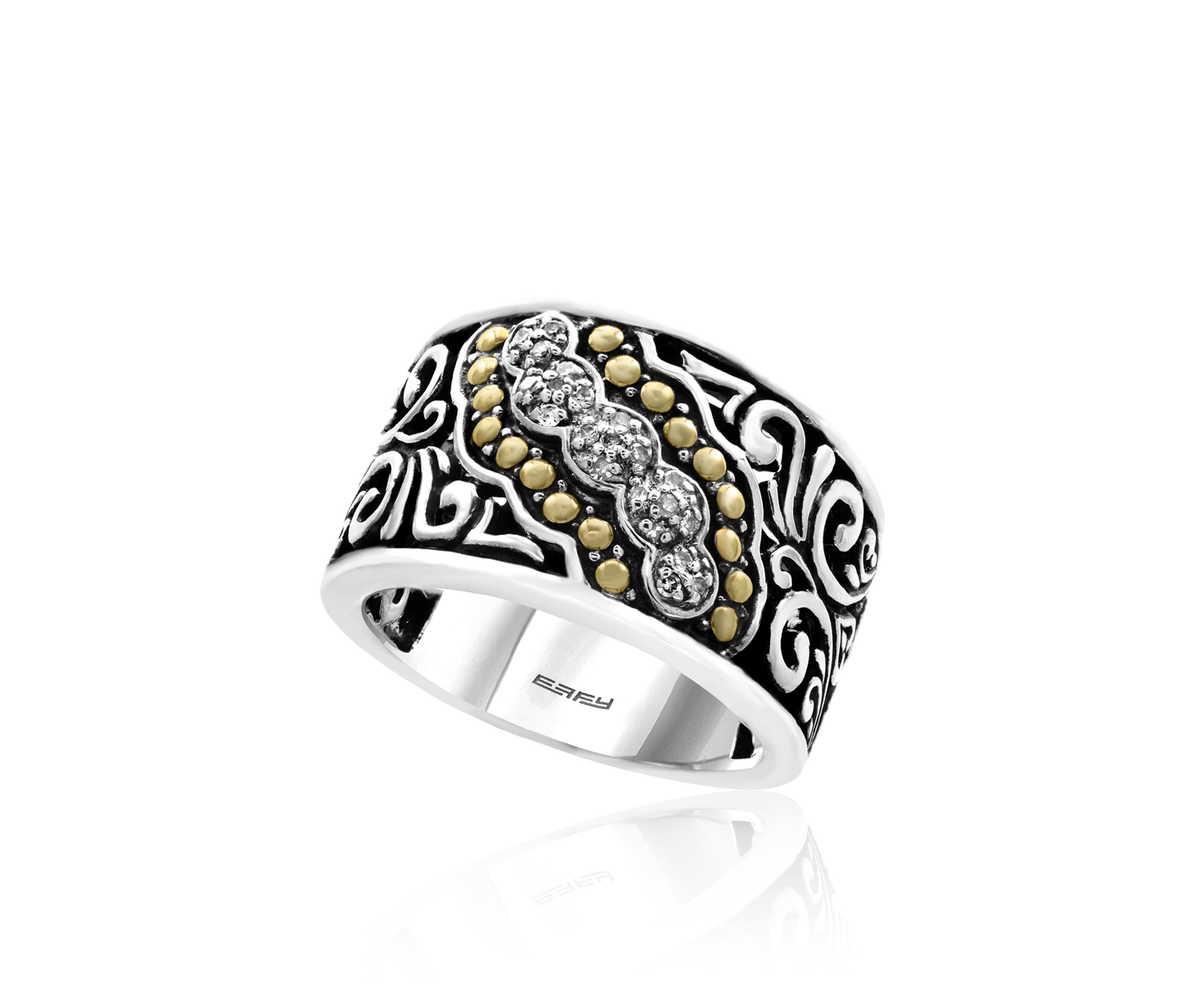 Diamond Ring in Sterling Silver and 18K Yellow Gold Plating