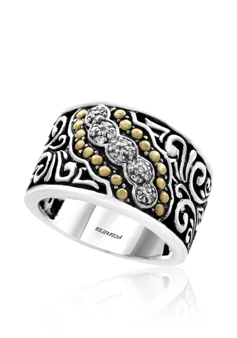 Diamond Ring in Sterling Silver and 18K Yellow Gold Plating