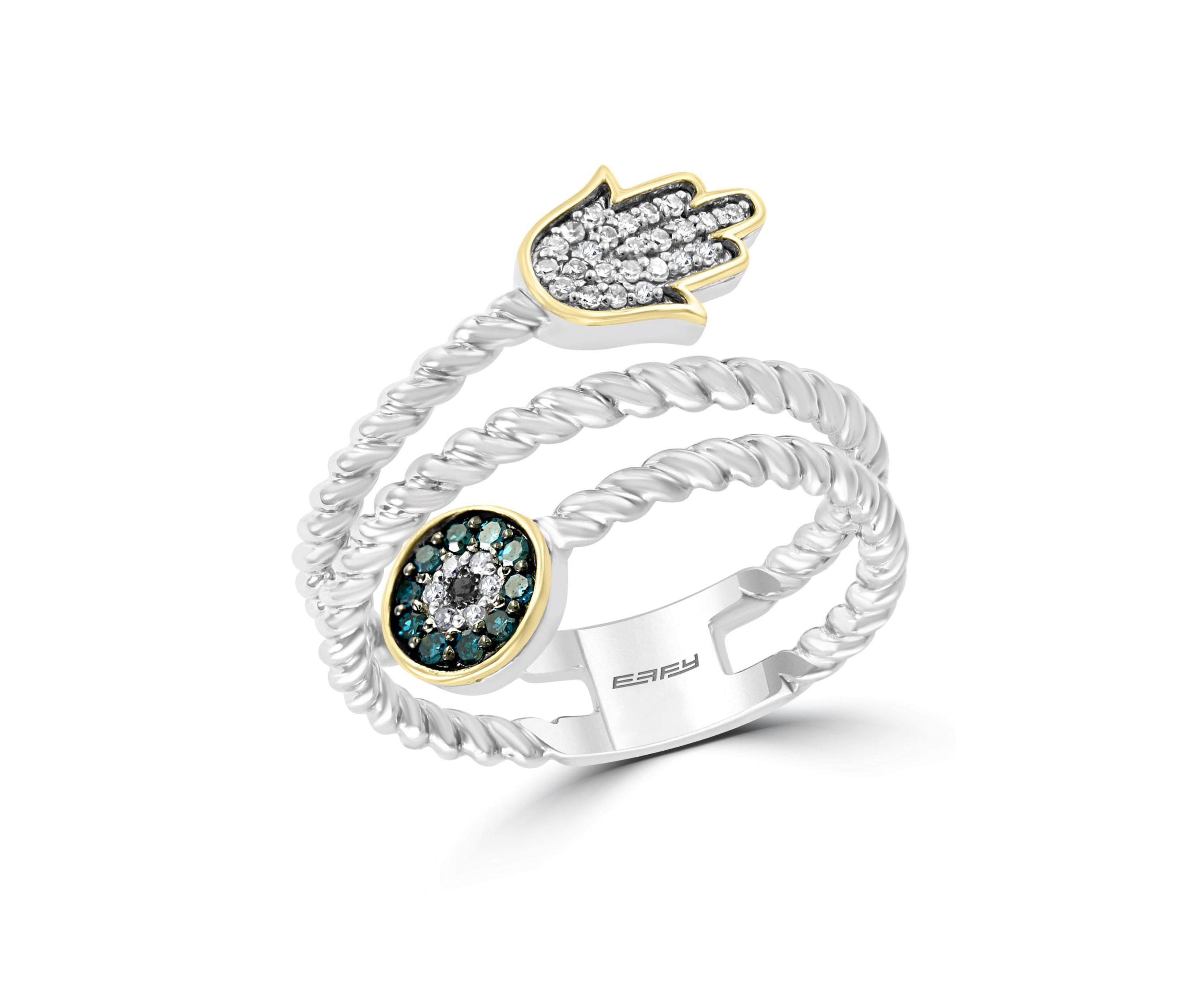 1/6 ct. t.w. Diamond, Black Diamond and Blue Diamond Ring in Sterling Silver and 14K Yellow Gold