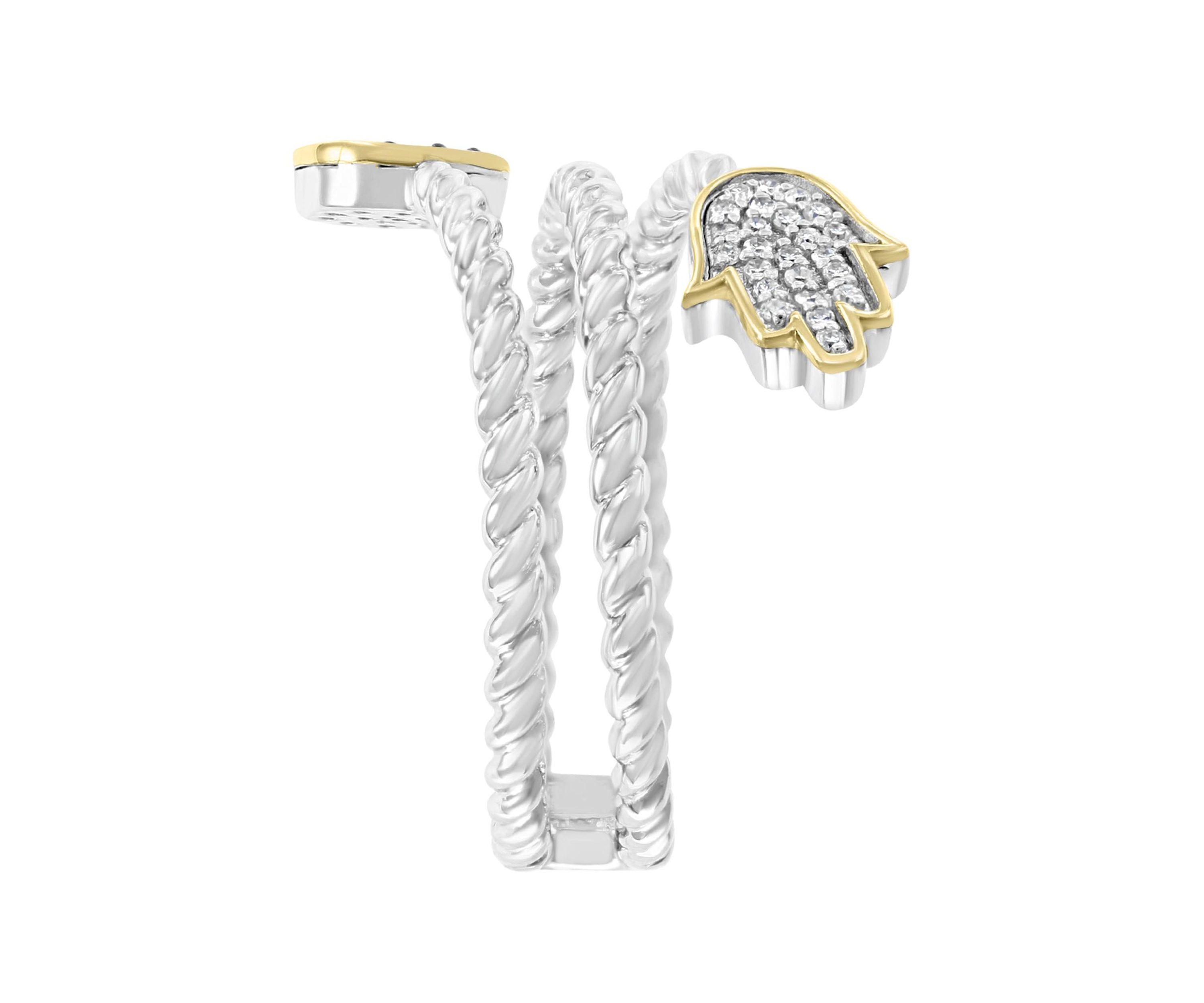1/6 ct. t.w. Diamond, Black Diamond and Blue Diamond Ring in Sterling Silver and 14K Yellow Gold