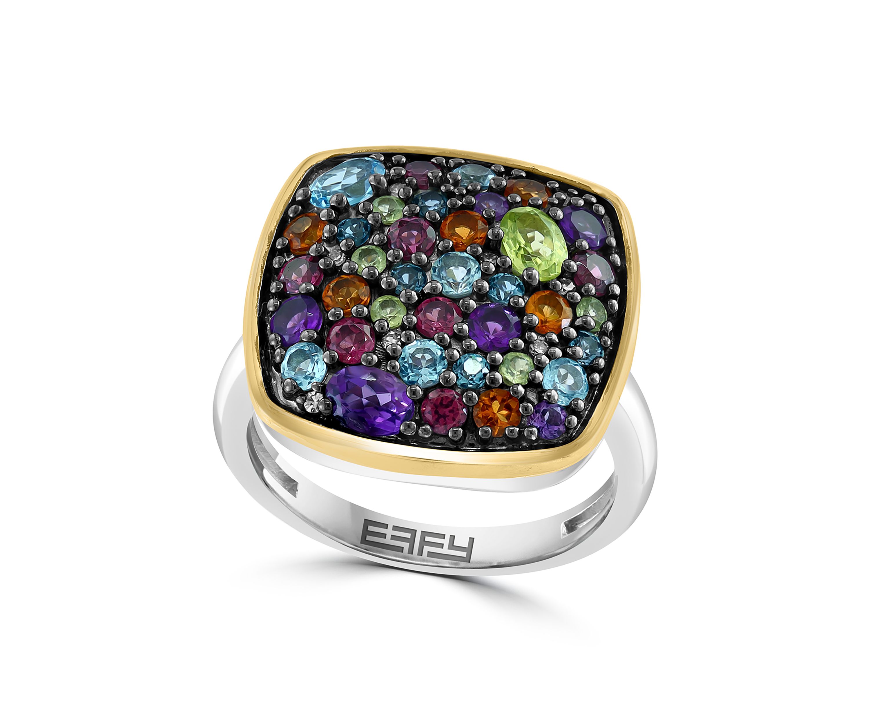 Diamond, Amethyst, Blue Topaz, London Blue Topaz, Citrine, Rhodolite, Peridot Ring in Sterling Silver and 14K Yellow Gold