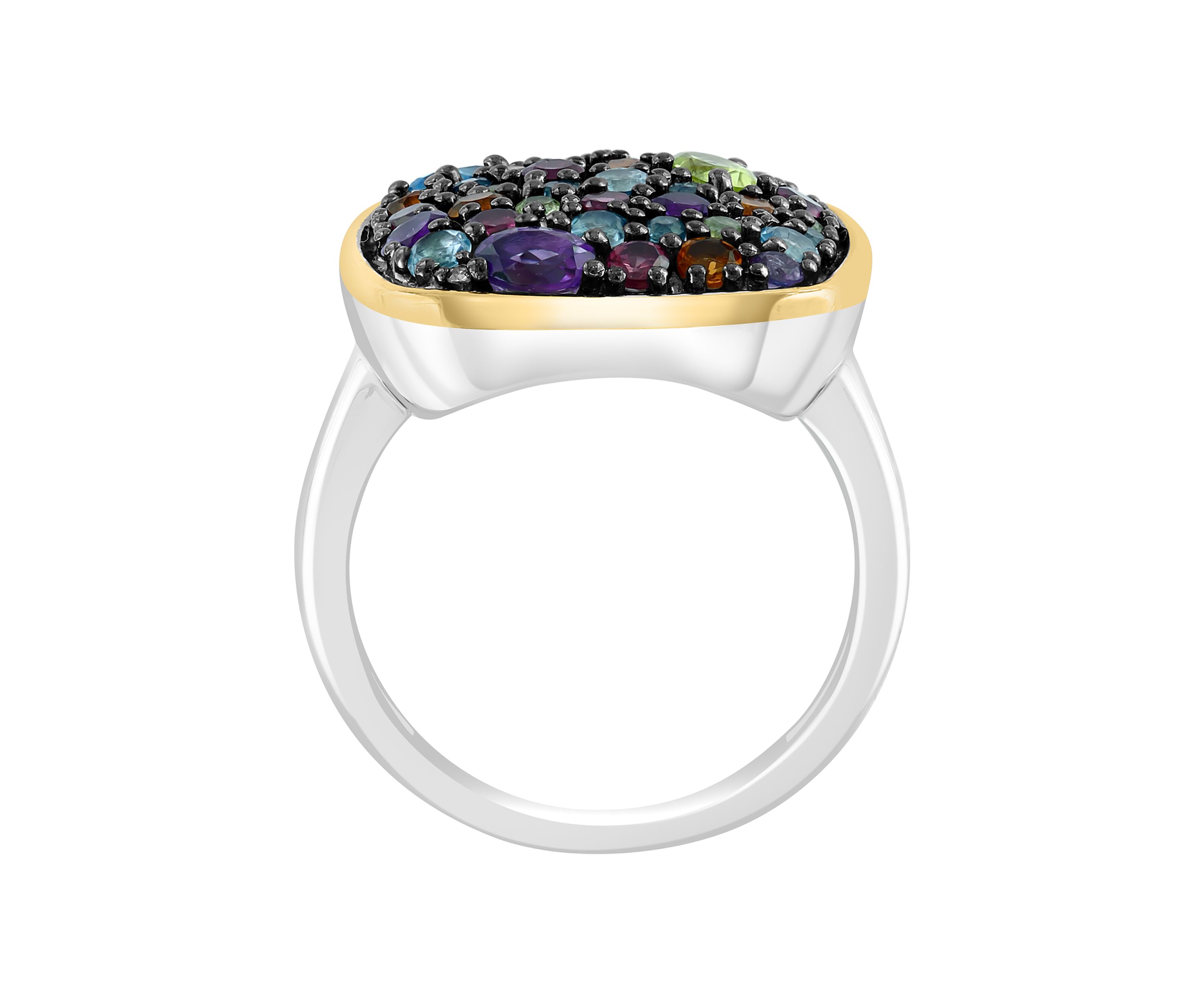 Diamond, Amethyst, Blue Topaz, London Blue Topaz, Citrine, Rhodolite, Peridot Ring in Sterling Silver and 14K Yellow Gold