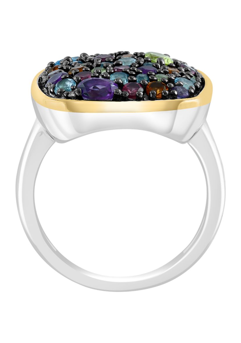Diamond, Amethyst, Blue Topaz, London Blue Topaz, Citrine, Rhodolite, Peridot Ring in Sterling Silver and 14K Yellow Gold
