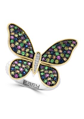 Effy Diamond, Sapphire, Yellow Sapphire, Pink Sapphire, Orange Sapphire, Tsavorite Butterfly Ring In 14K Yellow Gold