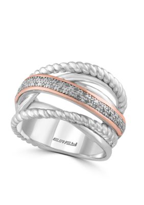 Effy 1/10 ct. t.w. Diamond Ring in Sterling Silver and 14K Rose Gold, Yellow, 6