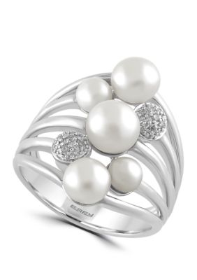 Effy Freshwater Pearl And 1/10 Ct. T.w. Diamond Ring In Sterling Silver, 7 -  0617892554810