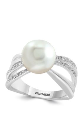 Effy Freshwater Pearl And 1/6 Ct. T.w. Diamond Ring In Sterling Silver
