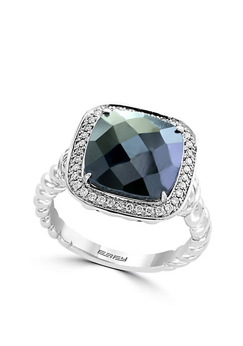 Sterling Silver Hematite & Diamond Ring