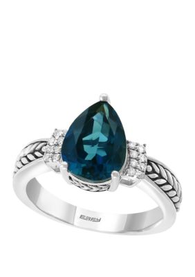 Effy 1/10 Ct. T.w. Diamond And London Blue Ring In Sterling Silver