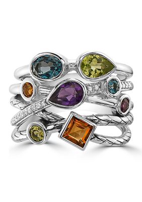 Effy Diamond, Amethyst, London Blue Topaz, Citrine, Rhodolite, Peridot Ring In 925 Sterling Silver