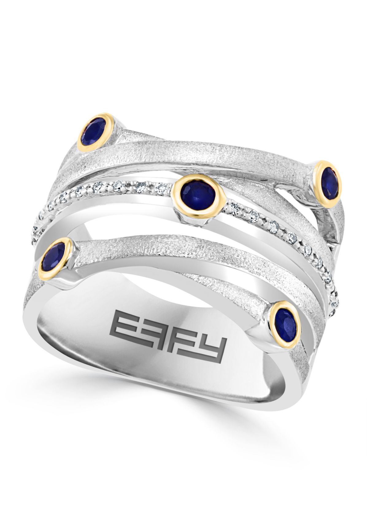Sterling Silver/Gold Over Silver Diamond, Sapphire Ring 