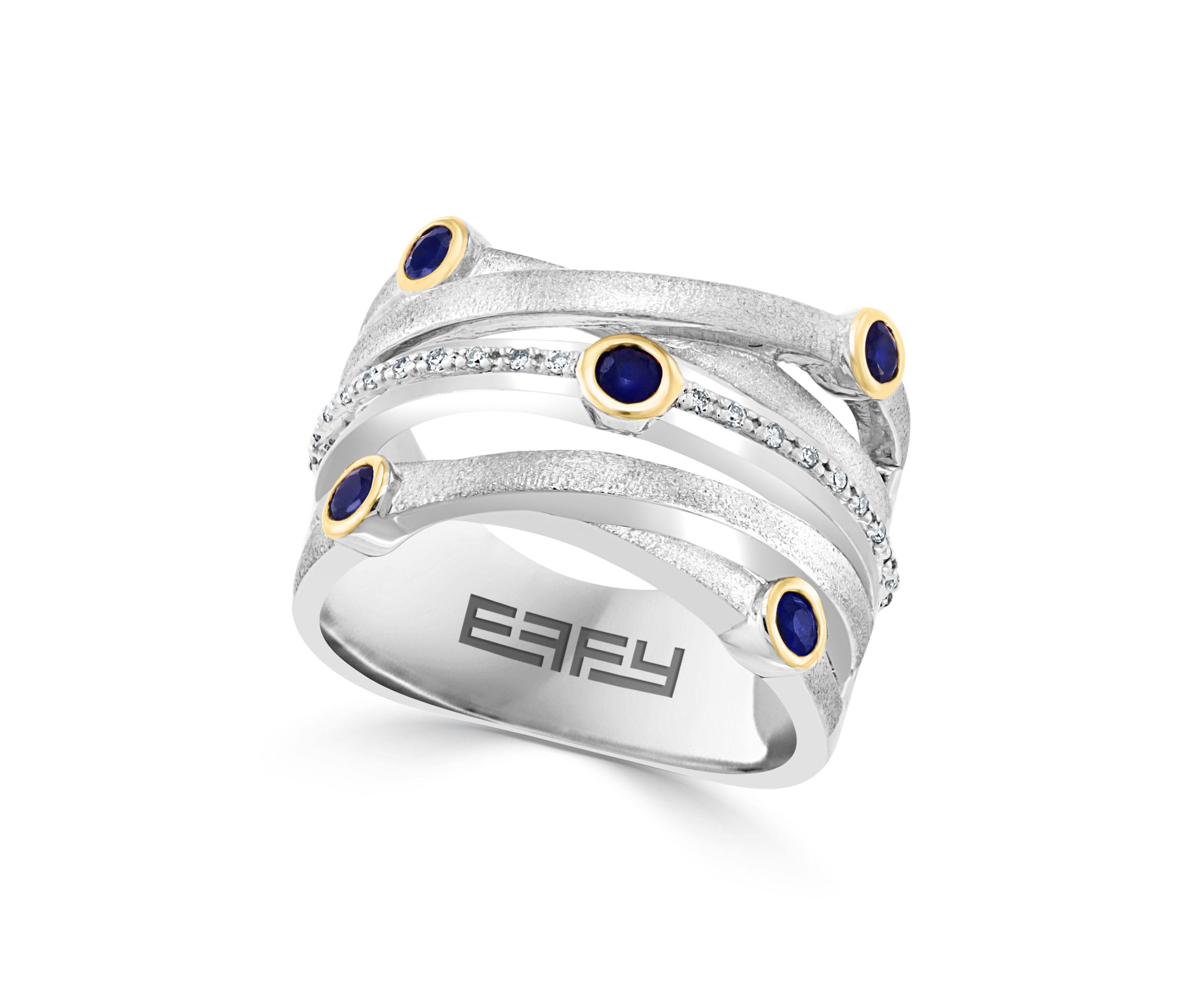 Sterling Silver/Gold Over Silver Diamond, Sapphire Ring 
