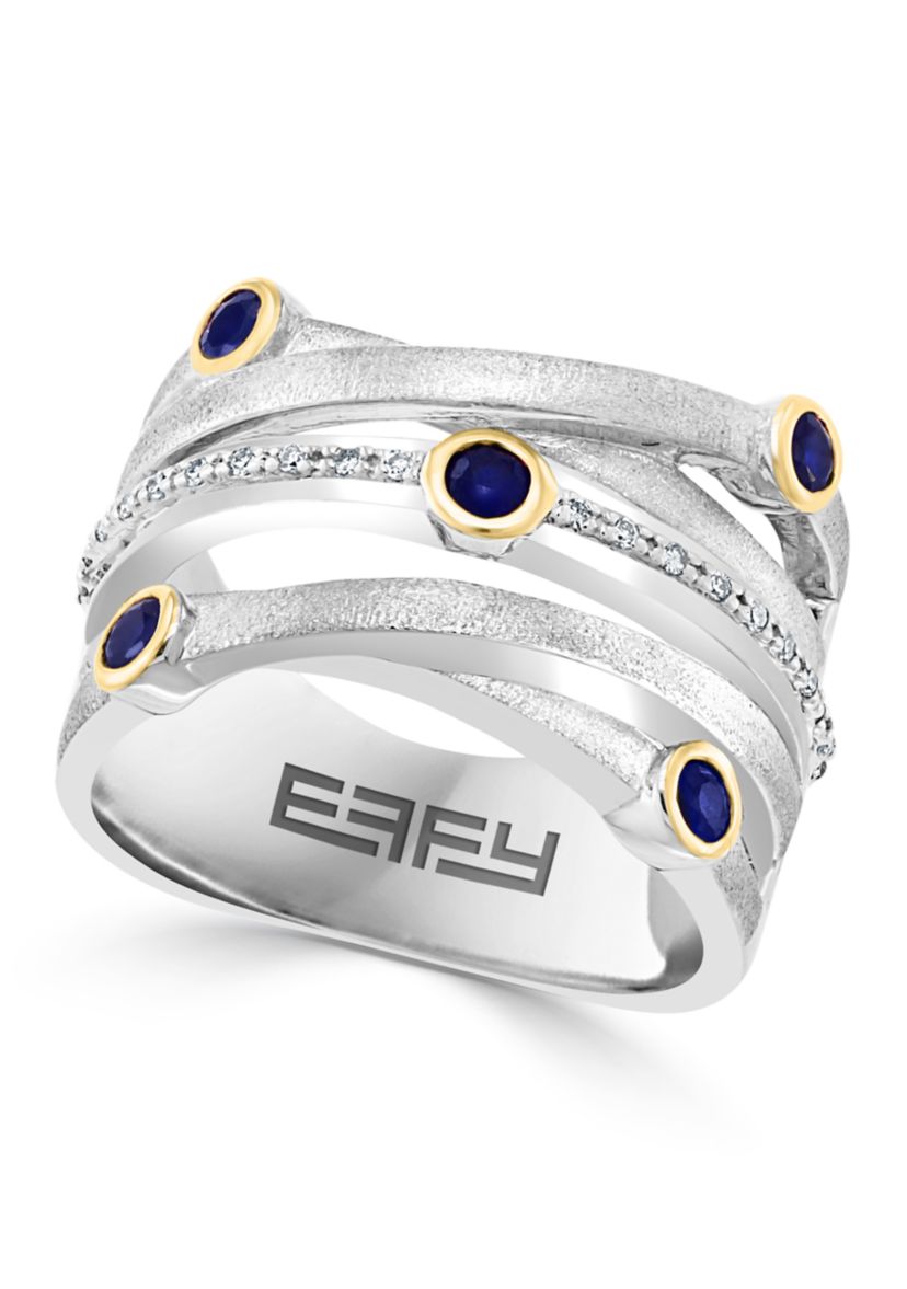 Sterling Silver/Gold Over Silver Diamond, Sapphire Ring 