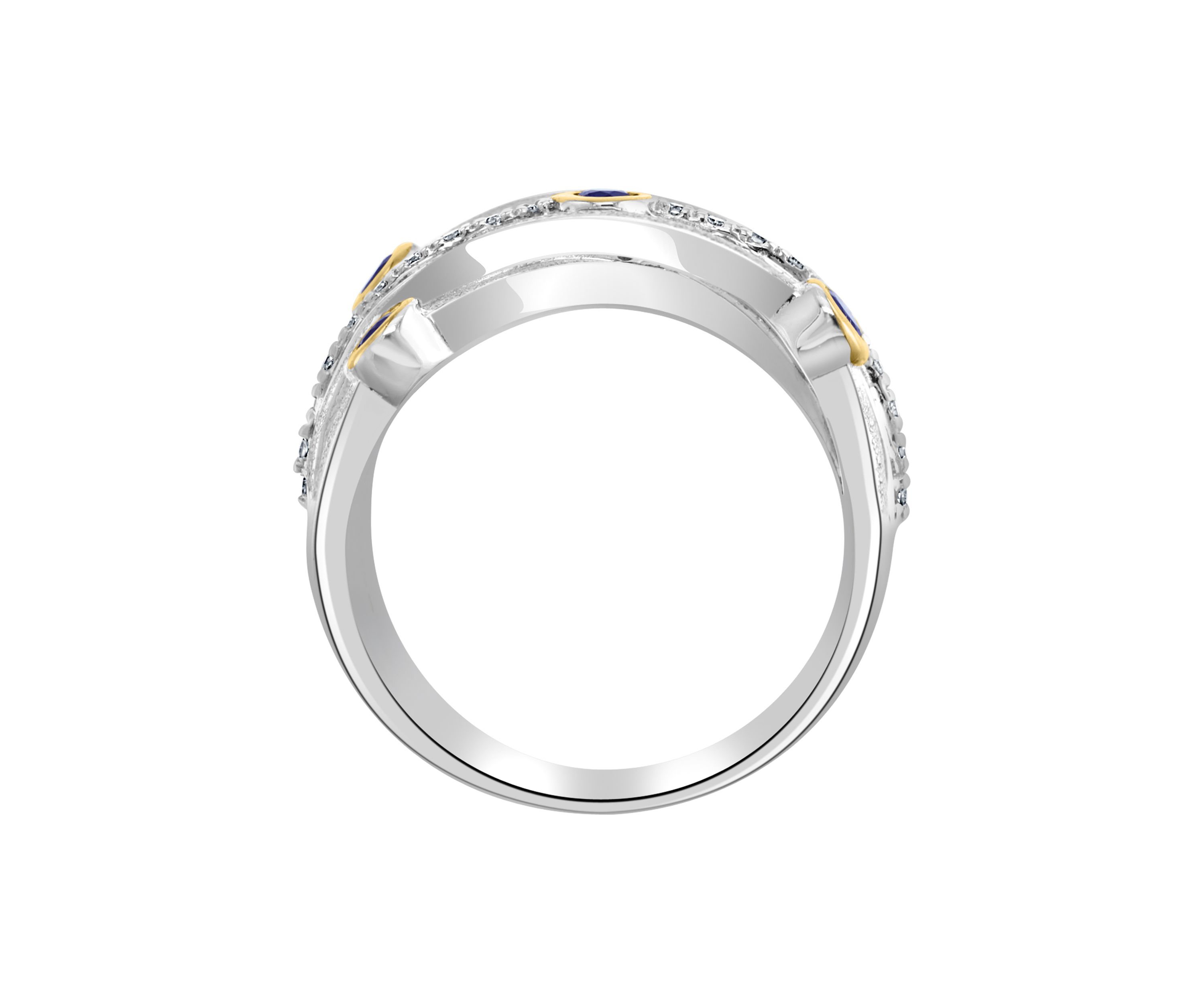Sterling Silver/Gold Over Silver Diamond, Sapphire Ring 