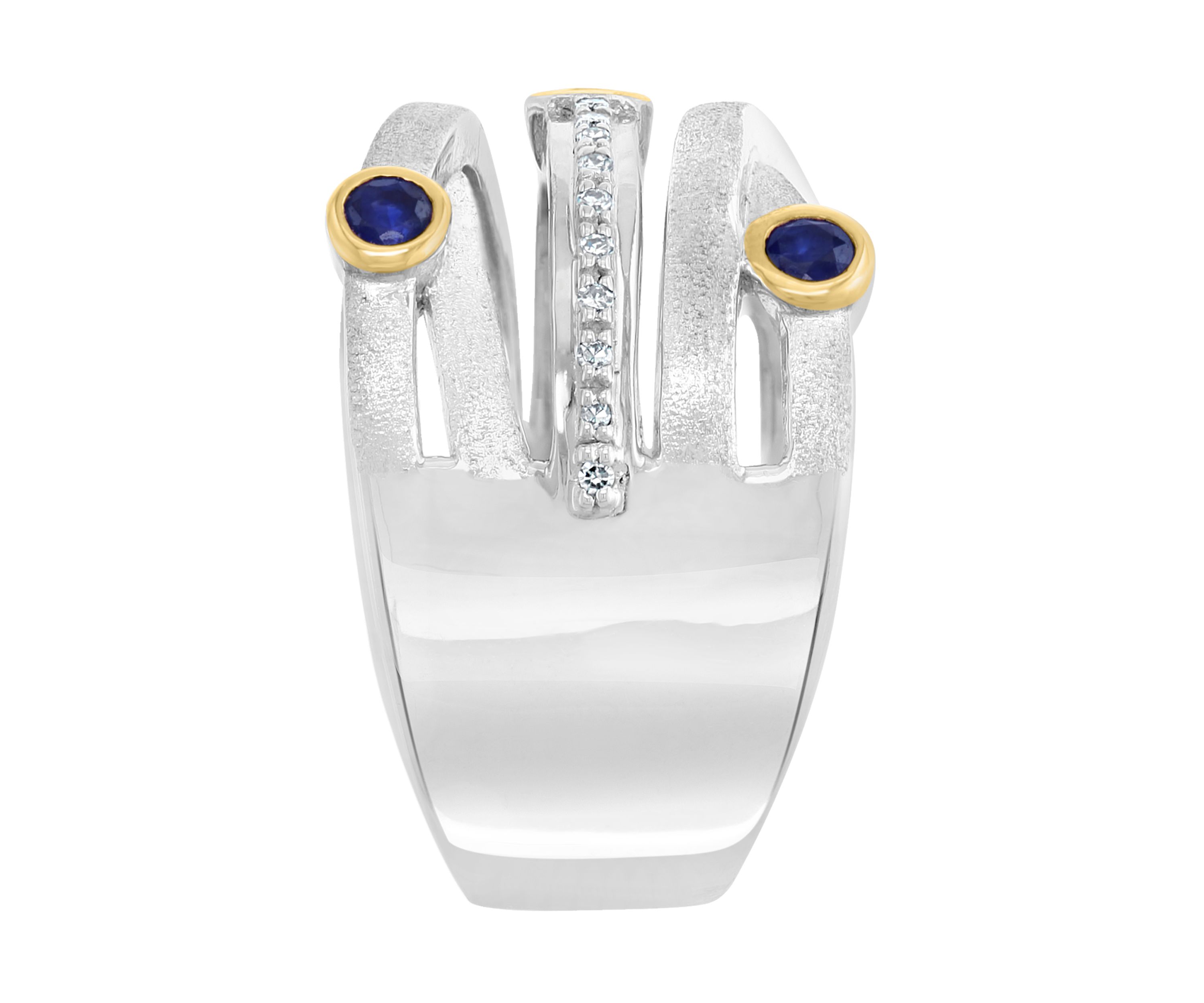 Sterling Silver/Gold Over Silver Diamond, Sapphire Ring 