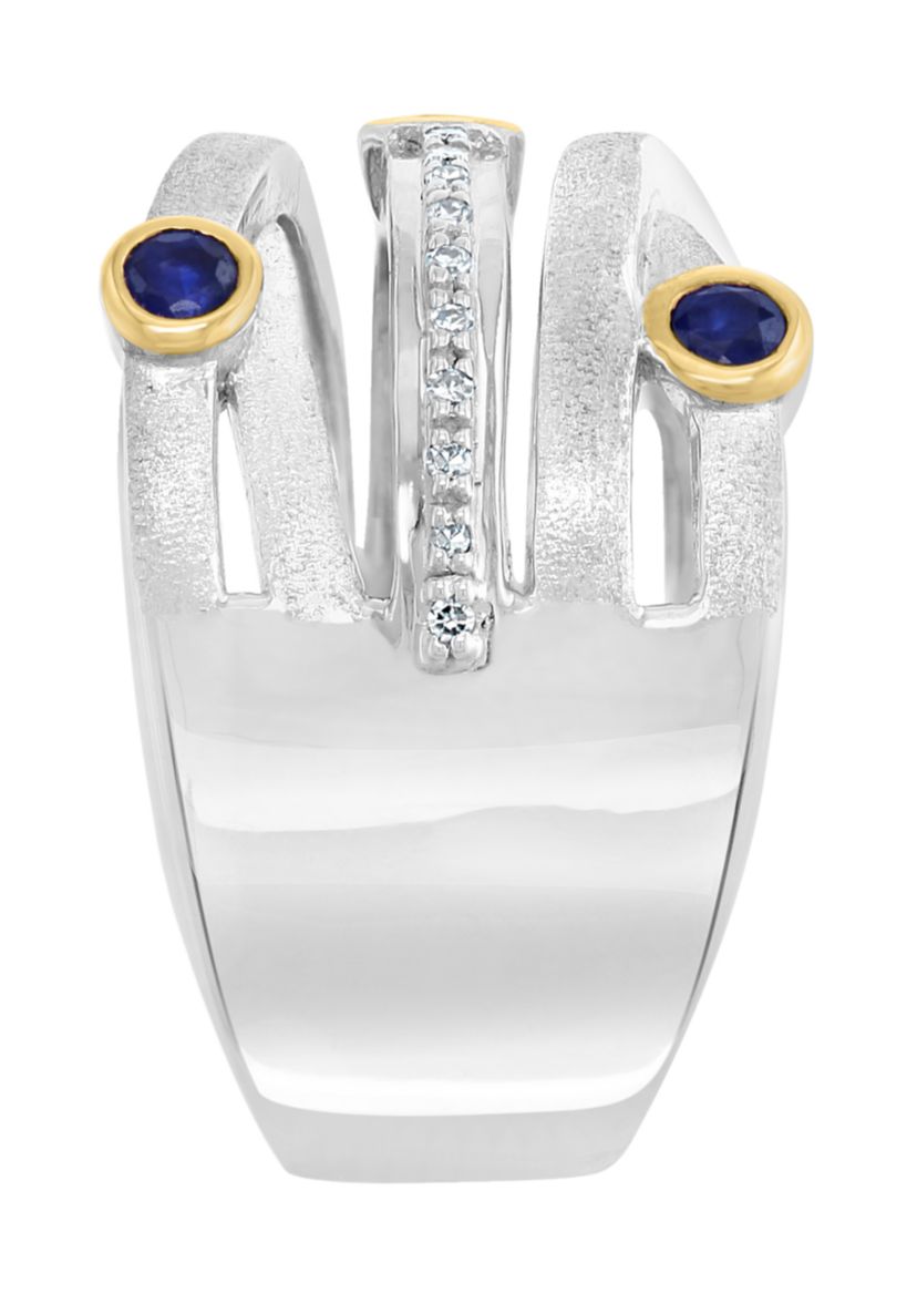 Sterling Silver/Gold Over Silver Diamond, Sapphire Ring 