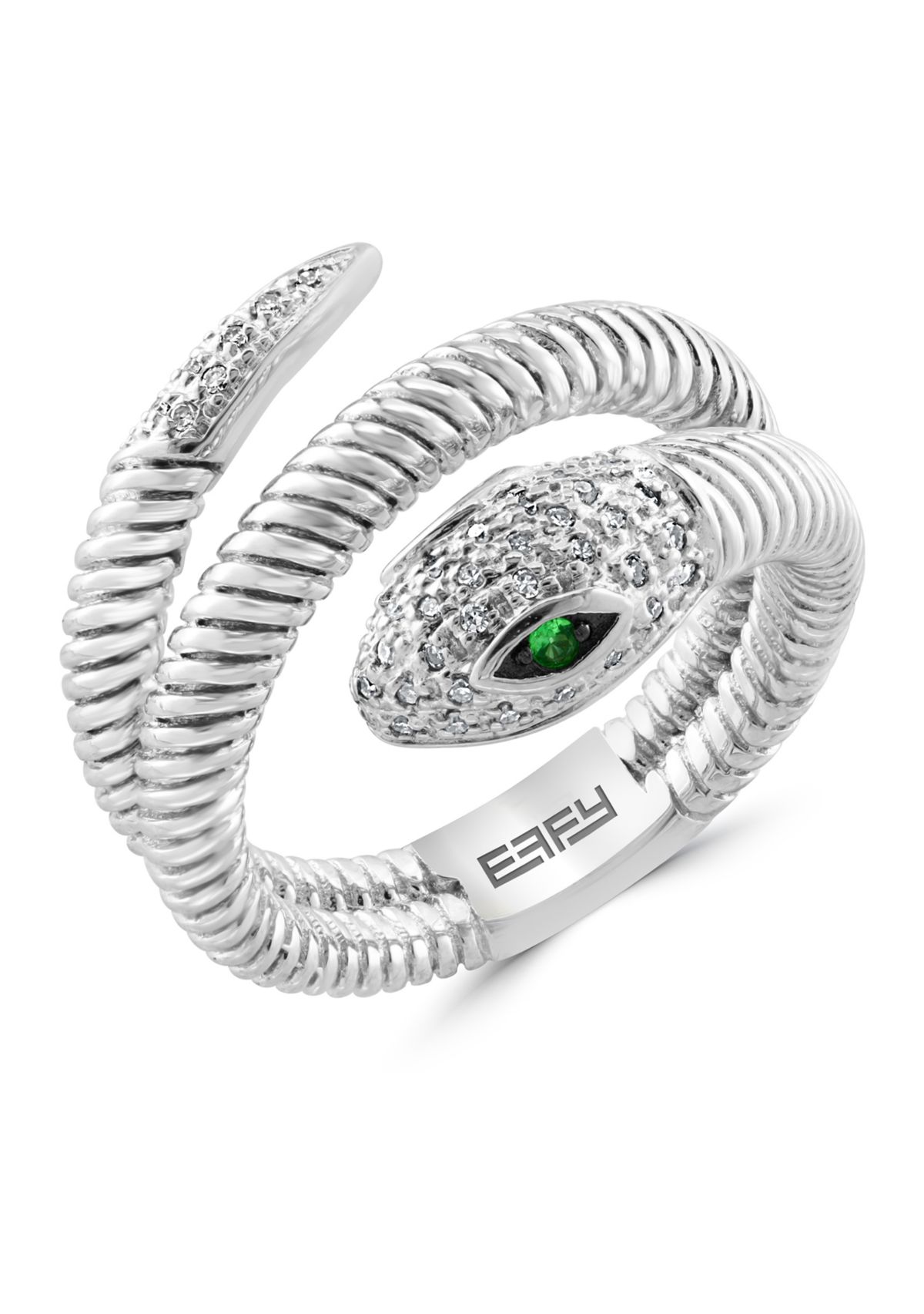 1/8 ct. t.w. Diamond and 1/10 ct. t.w. Tsavorite Snake Ring in Sterling Silver 
