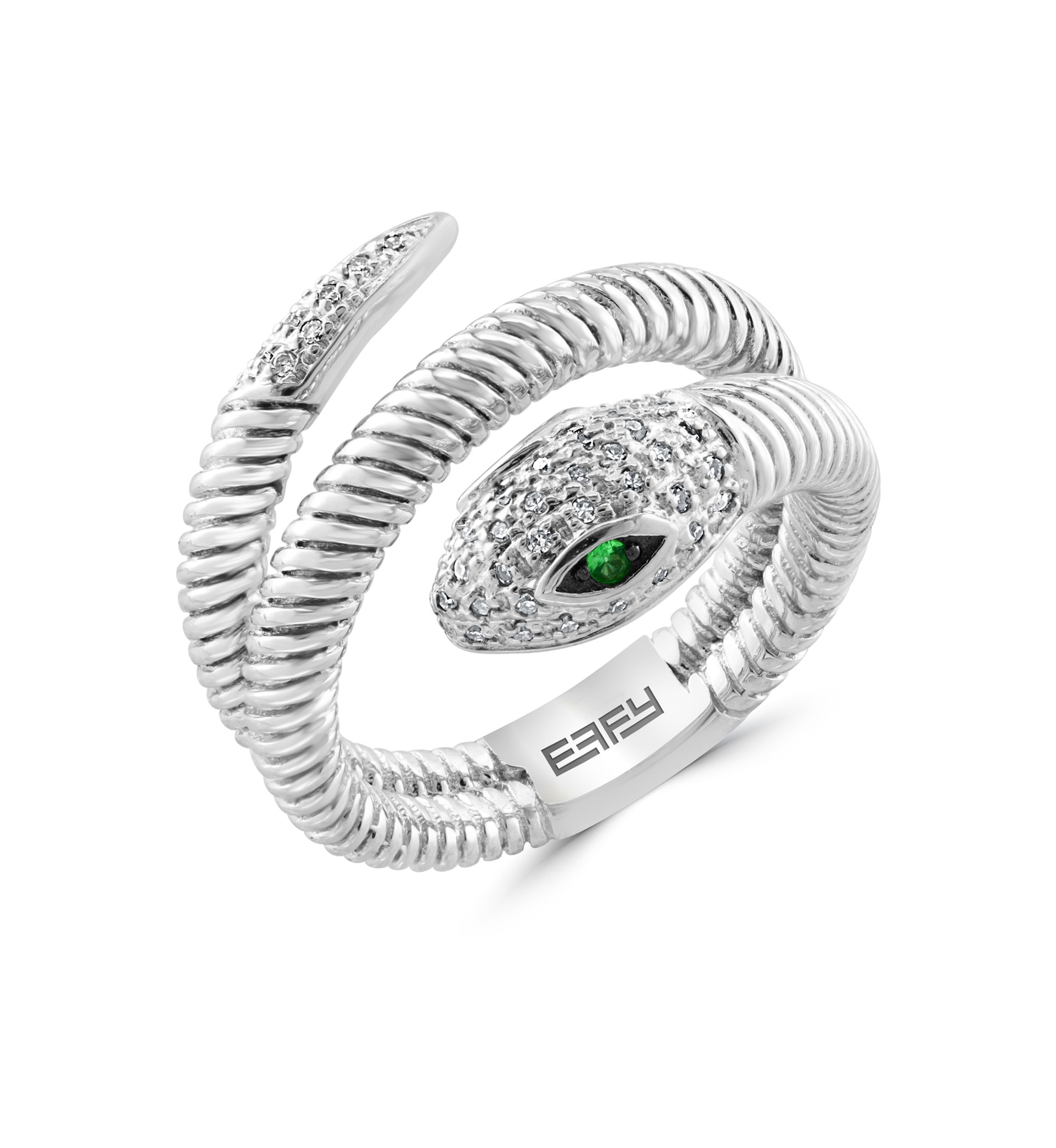 1/8 ct. t.w. Diamond and 1/10 ct. t.w. Tsavorite Snake Ring in Sterling Silver 