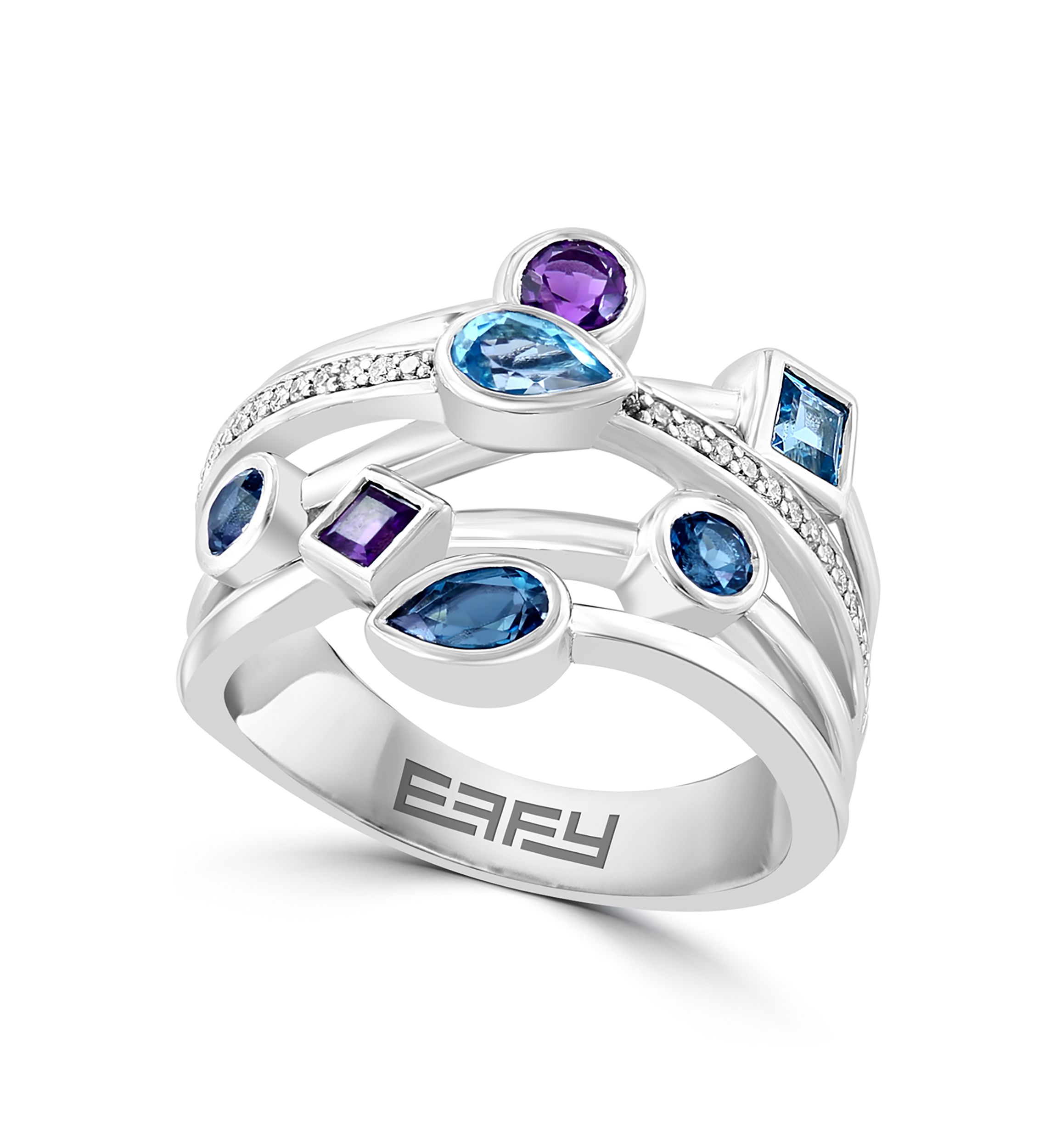 1/10 ct. t.w. Diamond, Amethyst, Blue Topaz, London Blue Topaz Ring in 925 Sterling Silver